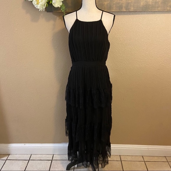 NWOT Lulus Came For Cocktails Black Pleated Tiered Lace Maxi Dress - Picture 5 of 16